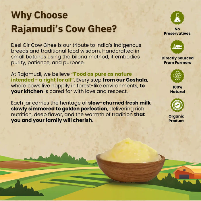 Rajamudi A2 Gir Cow Ghee 500ml | Pure Desi Ghee Made Using Traditional Bilona Method | Rich in Nutrition & Natural Goodness | Made from our Local Chittor Farm's Gir Cows