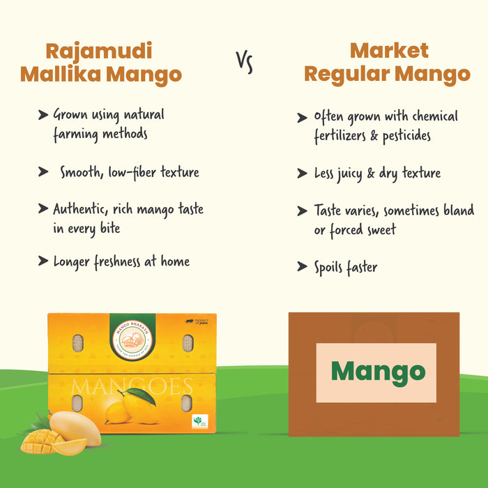 Rajamudi Organics — Organic Mallika Mangoes | Fibre-Free, Intensely Aromatic | Farm-Fresh Seasonal Delivery